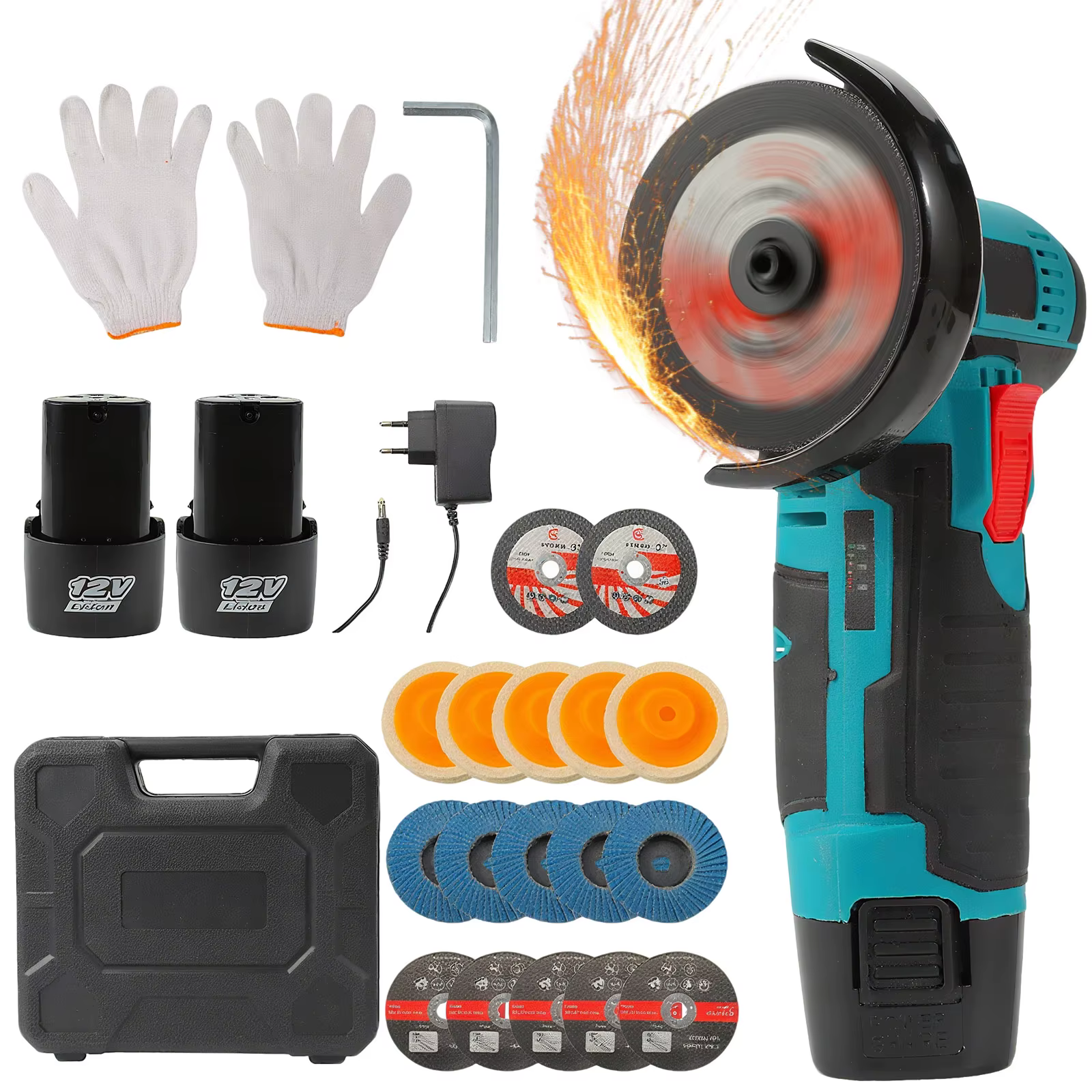 Kit de meuleuse d'angle sans fil 12V, batterie au Lithium Rechargeable 19500 tr/min, Mini machines-o