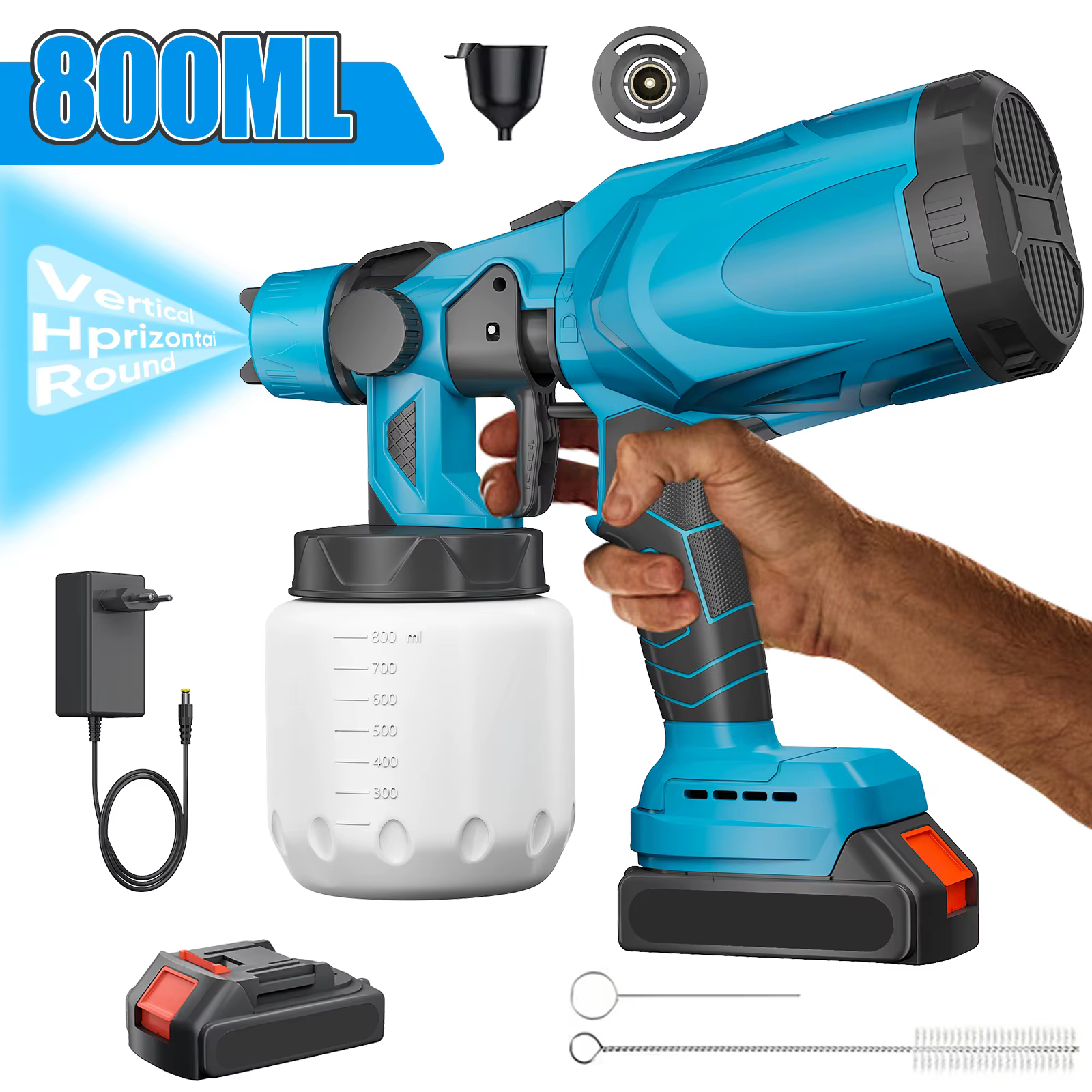 Pistolet de pulvérisation électrique sans fil 800ML, pulvérisateur de peinture portable pour la mais