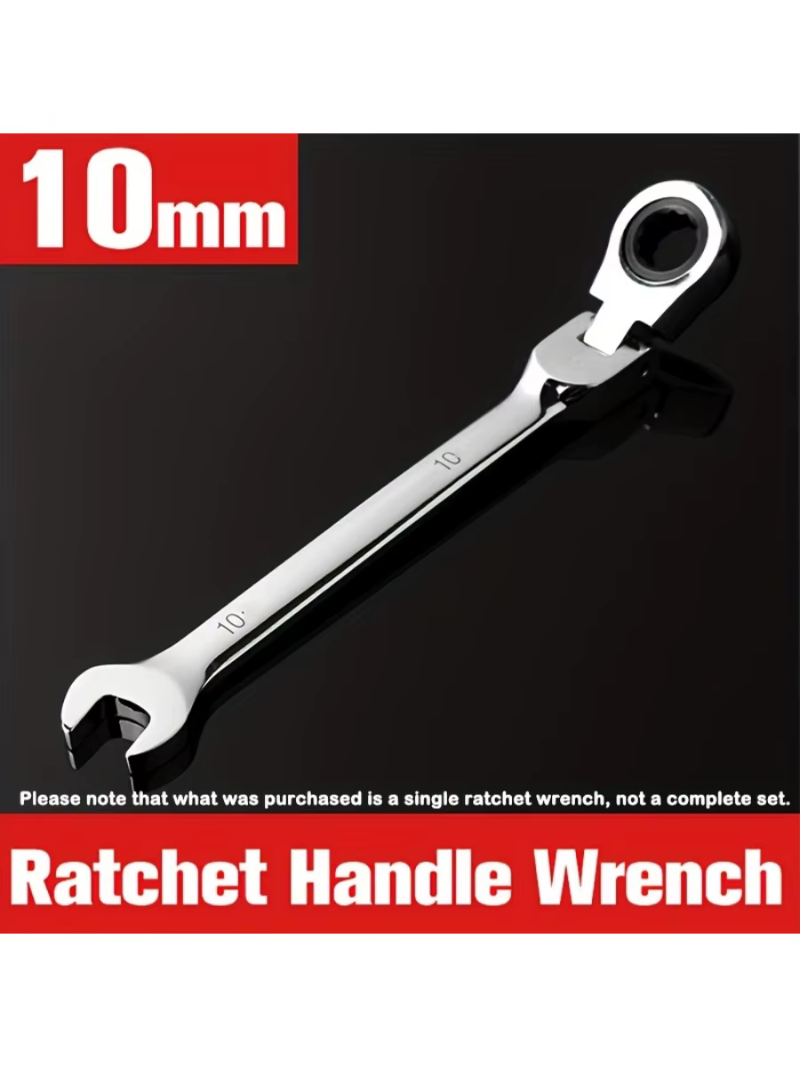 Clé à cliquet multifonctionnelle de 10 mm avec couple réglable et tête mobile - Acier au chrome vana
