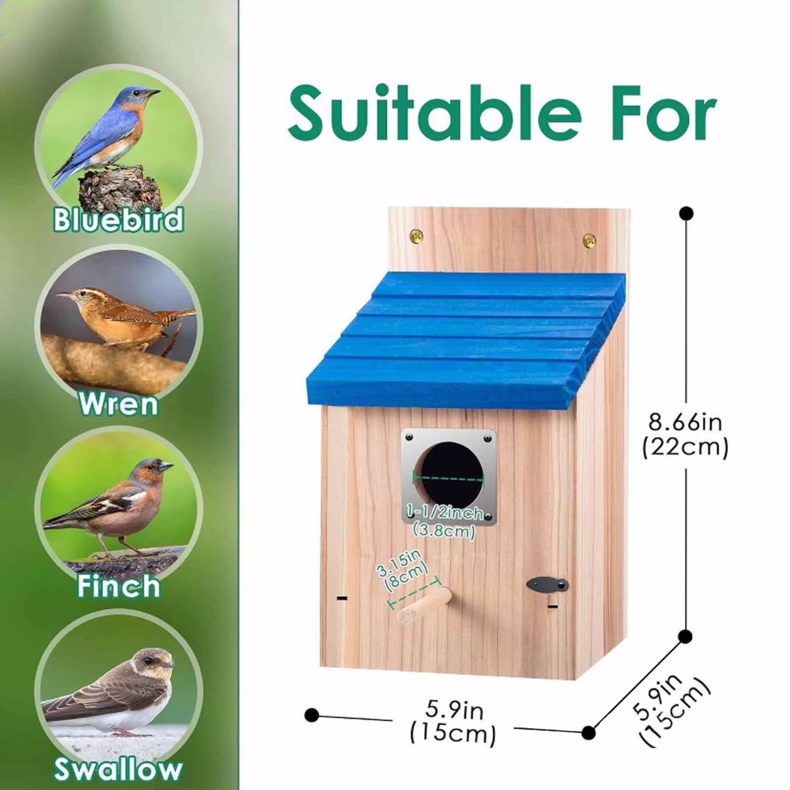 Nichoir en bois suspendu pour oiseaux, abri chaud extérieur, maison d'observation pour oiseaux bleus