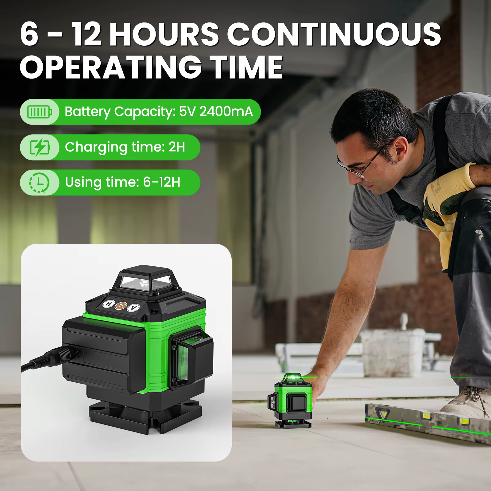 16 Lines 4D Laser Level green line SelfLeveling 360 Horizontal & Vertical power Laser level Professi
