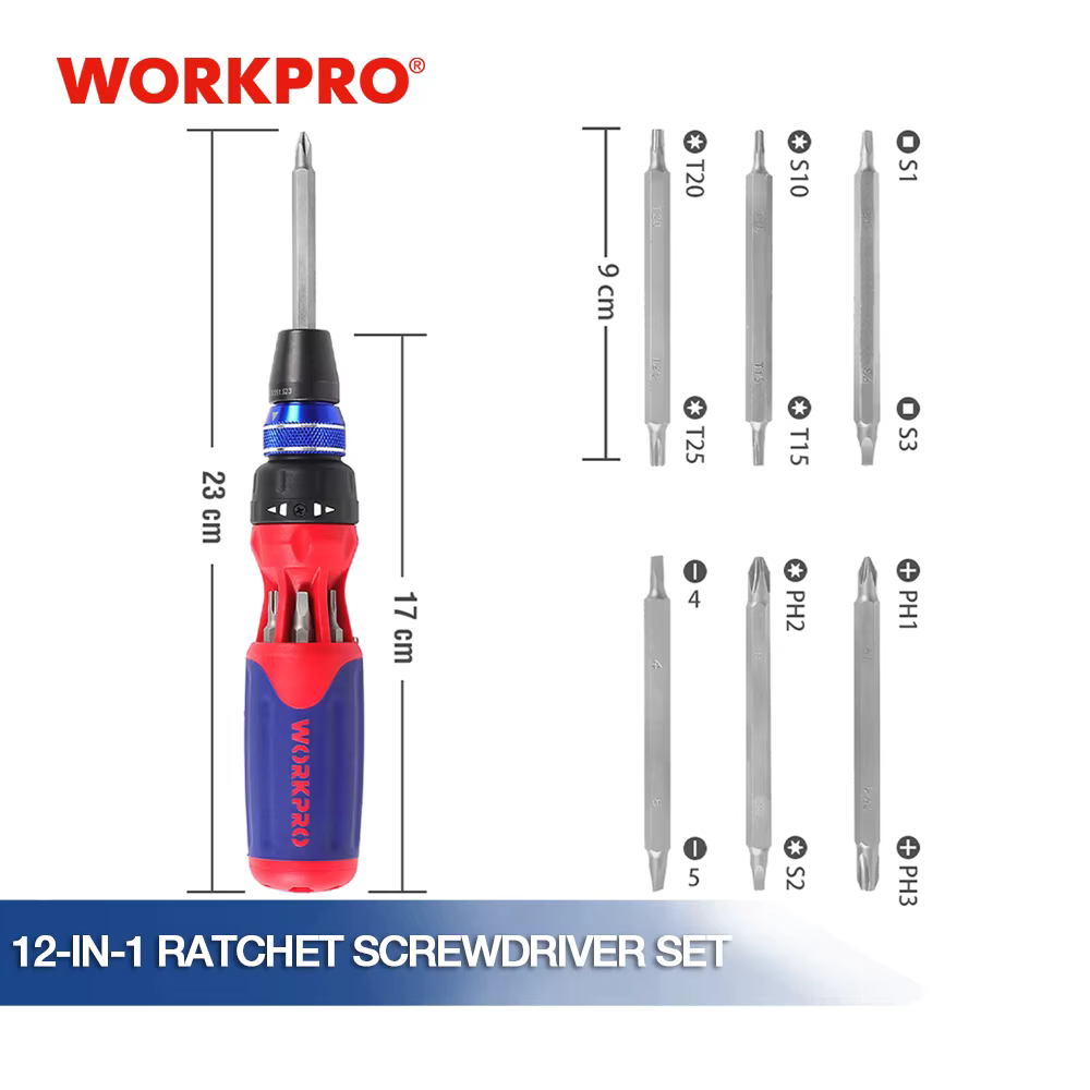 WORKPRO – tournevis à cliquet Phillips 12 en 1, Kit de tournevis torx à fente avec mécanisme de char