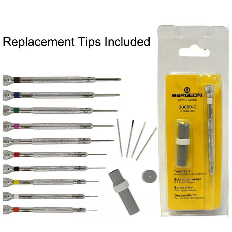Tournevis à tête plate chromé Bergon 30080, avec embouts de rechange, TANFrom 0.50 - 3.00mm