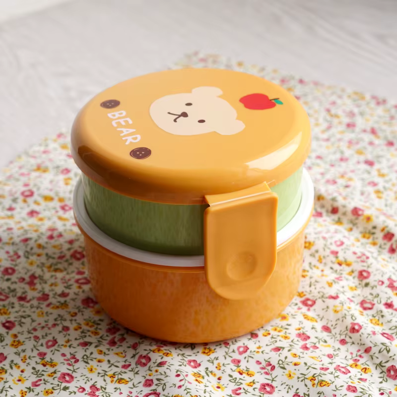Boîte à déjeuner en forme d'animal mignon, Mini boîte à Bento ronde japonaise à Double couche, boîte