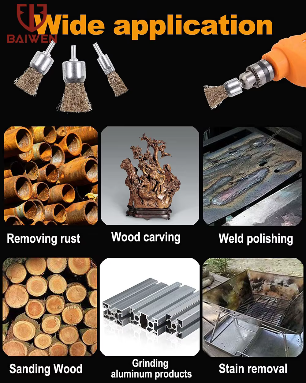 Roues en fil d'acier plaqué cuivre 10/16/25mm, brosses, perceuse, outils rotatifs, graveur, meuleuse