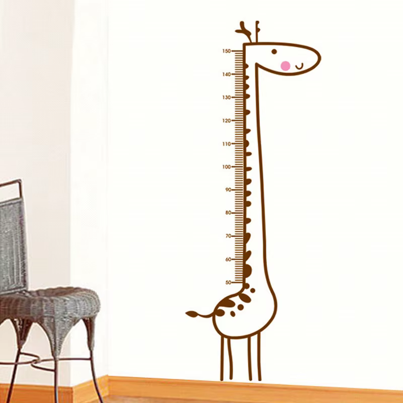 Autocollant mural de mesure de la taille en forme de girafe de dessin animé, pour les chambres d'enf