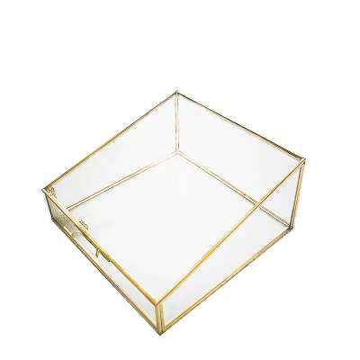 Boîte de Rangement Polygonale en Verre Latéral en Cuivre Vintage, Style Européen, Présentoir et Rang