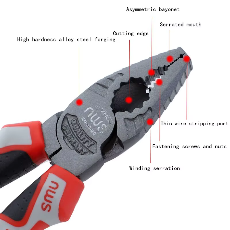 Coupe-fil multifonctionnel 6 ''/7''/8 ", pince d'électricien allemand, tête de serrage épaisse, outi