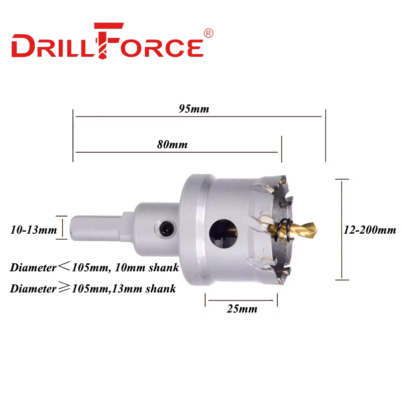 Drillforce 12-200mm TCT scie cloche forets alliage carbure Cobalt acier coupe plaque d'acier inoxyda