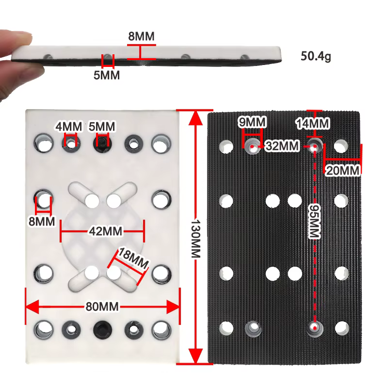 Tampon de ponçage à crochet et boucle 130x80mm, plaque de remplacement à 12 trous pour Festool RTS 4