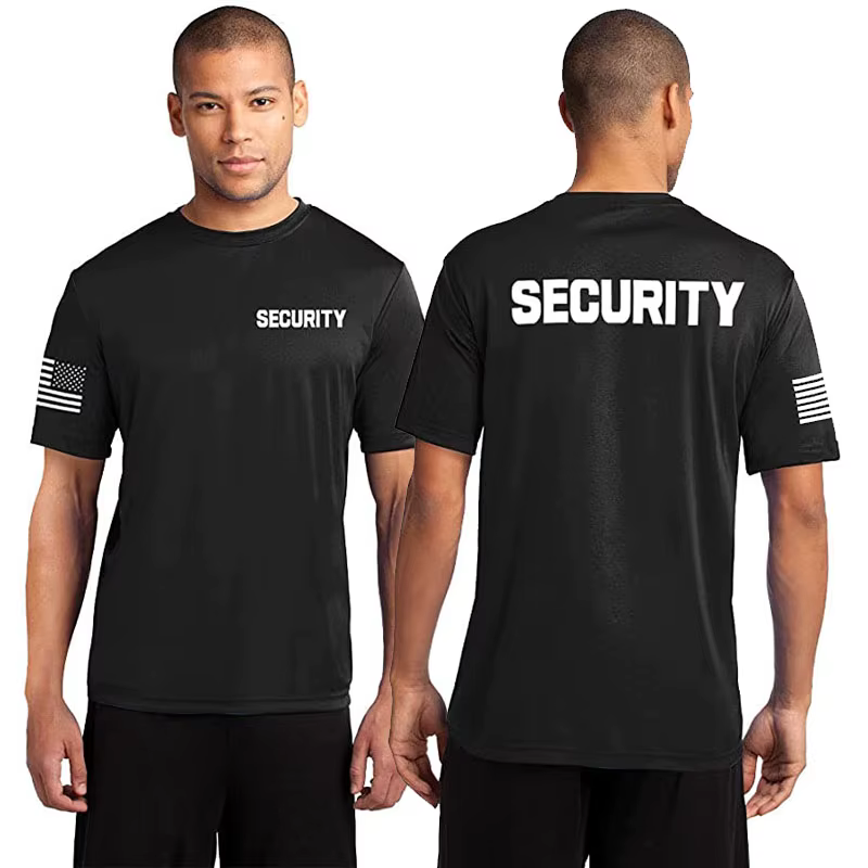 T-shirt unisexe à deux côtés du personnel de garde de sécurité, sensation américaine sur le bras, ac