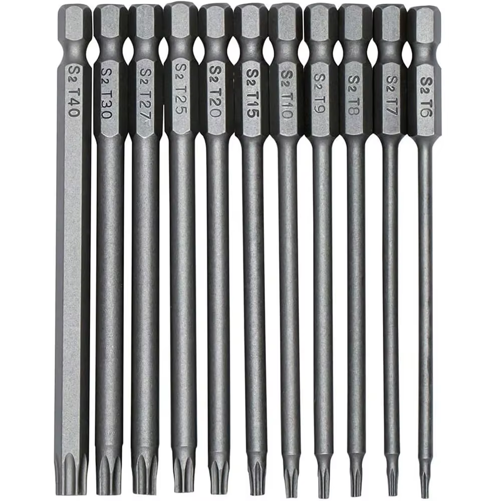 Jeu d'embouts de tournevis Torx en acier, tête de sécurité Torx, tige hexagonale de 1/4 pouces, long