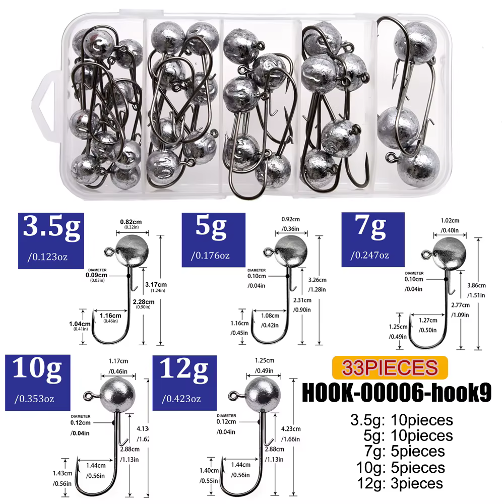 Kit d'hameçons à tête plombée Mrlurion en boîte, 1g, 2g, 3g, 5g, 7g, 10g, 15g, 17g, 20g, pour la pêc