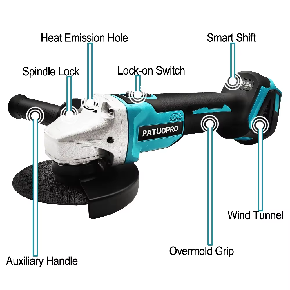 PATUOPRO 125mm meuleuse d'angle électrique sans fil meuleuse sans brosse polissage outil électrique