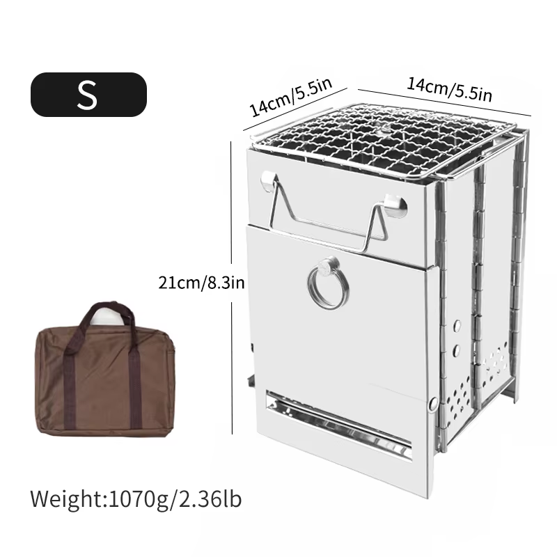 Gril de barbecue carré pliable portable en acier inoxydable – Parfait pour les cuisinières à bois de