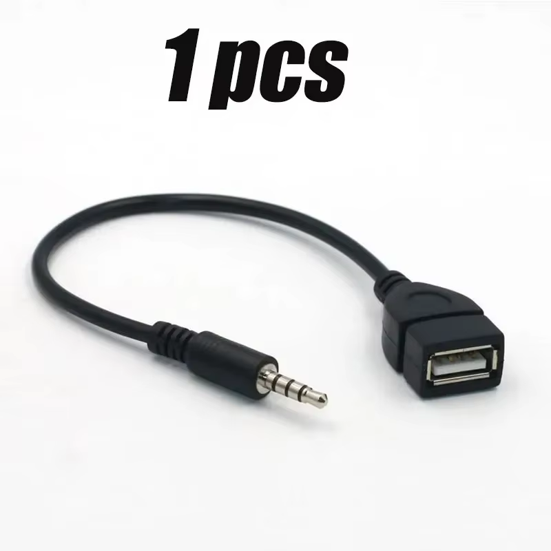 Câble audio Aux de voiture noir 3.5mm vers câble audio USB électronique de voiture pour jouer de la 