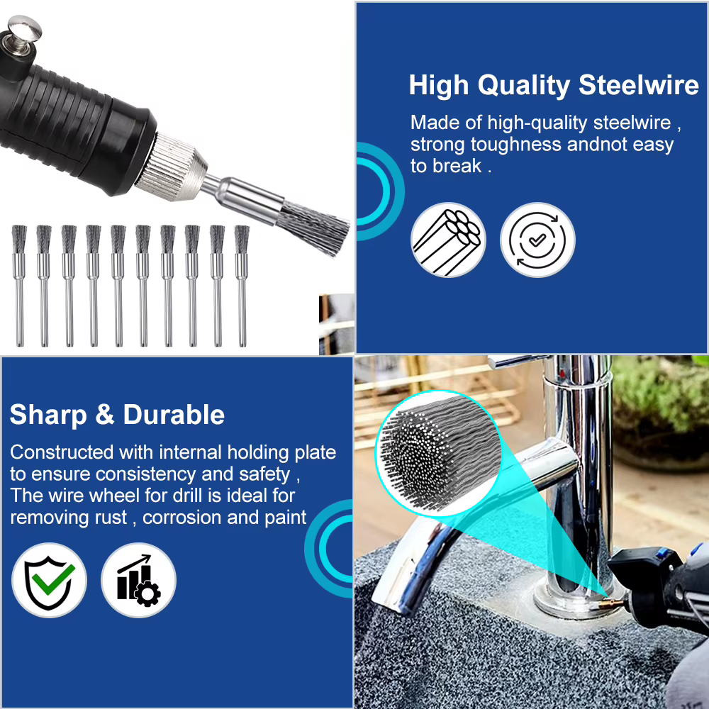 CMCP – jeu de brosses à roue en fil d'acier, tige de 3.0mm pour outil rotatif Dremel, outil de polis