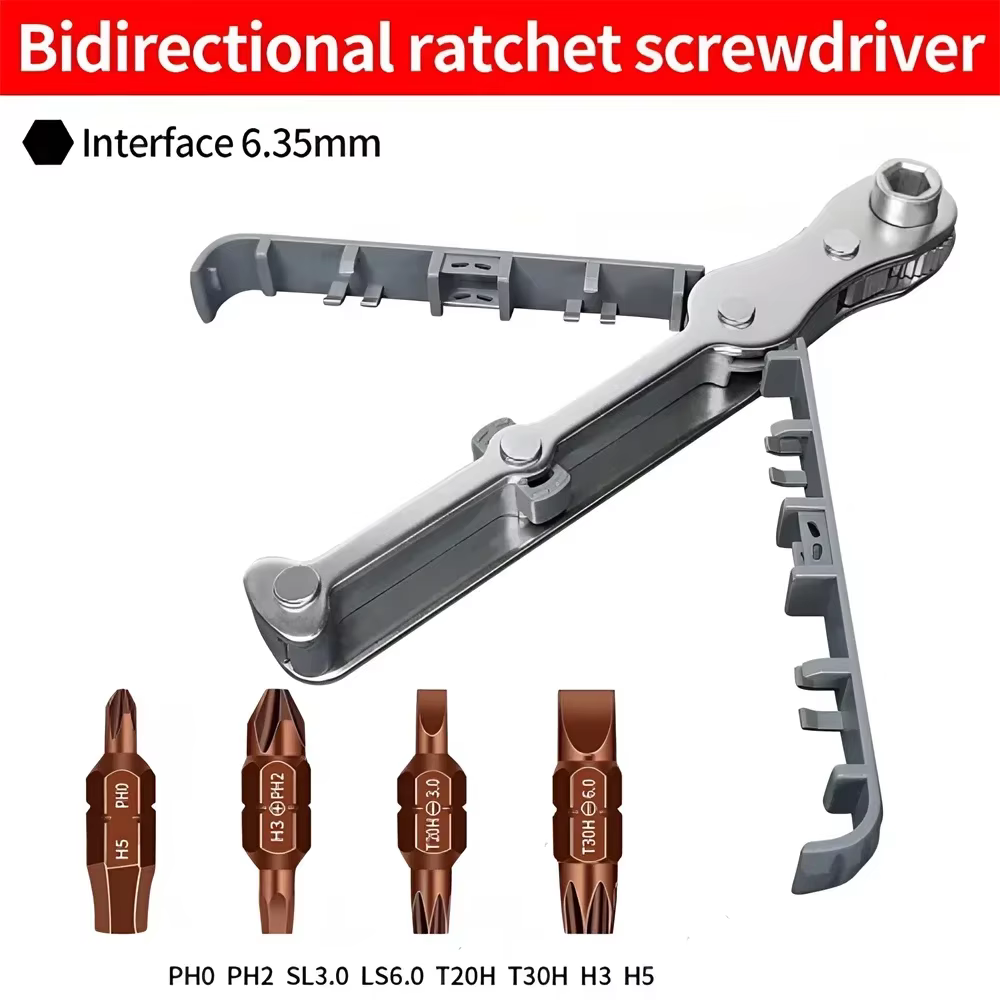Kit de tournevis à cliquet pliable compact, mécanisme à cliquet bidirectionnel, embouts multiples po