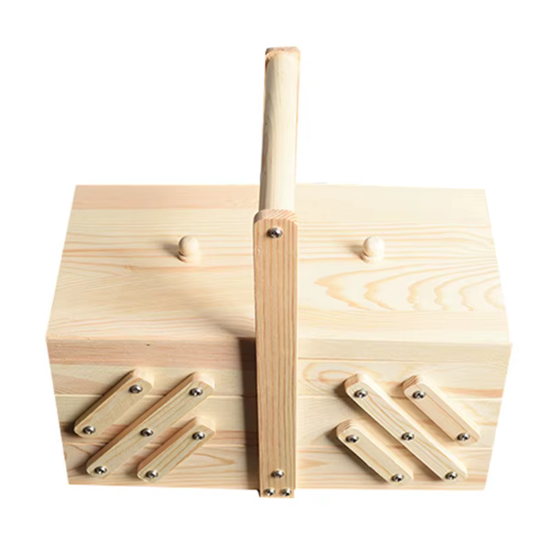 Boîte à couture en bois, boîtes rangement pour cosmétiques, étui avec poignée, conteneur en bois