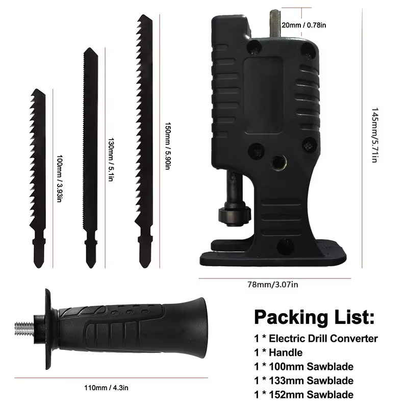 Adaptateur de perceuse à scie électrique alternative portable avec 3 lames de scie pour la découpe d
