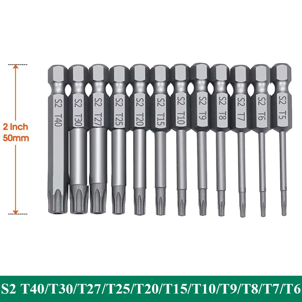 Jeu d'embouts de tournevis à tête Torx magnétique, tige hexagonale de 1/4 pouces en acier S2, forets