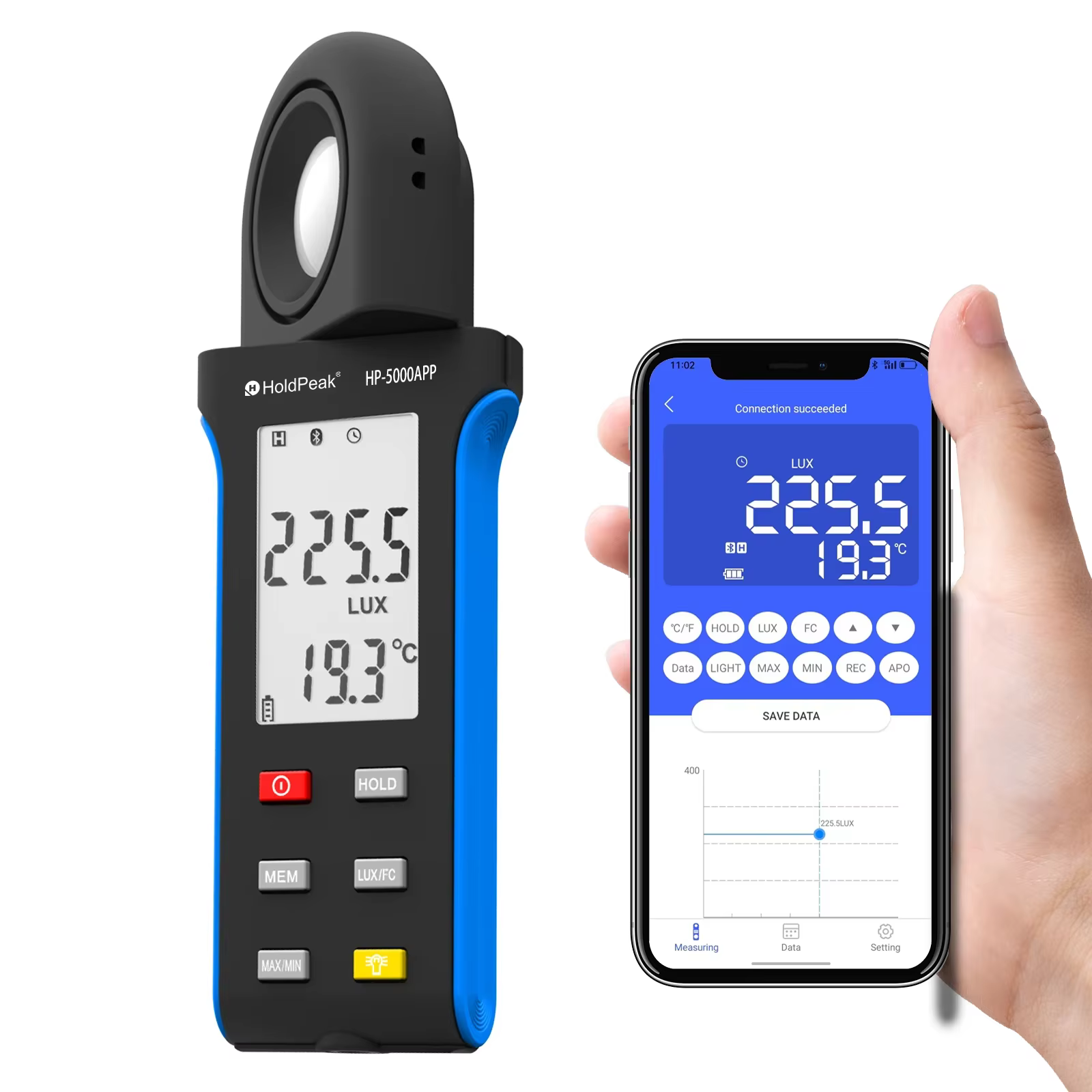 HoldPeak HP-5000APP Luxmètre haute performance avec application mobile polyvalente et précise pour l