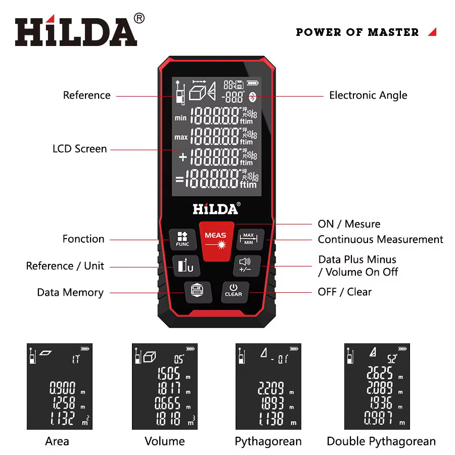 HILDA Laser Distance 50M/100M/120M Télémètre Profesional Mètre Laser Range Finder Règle Outil de Tes