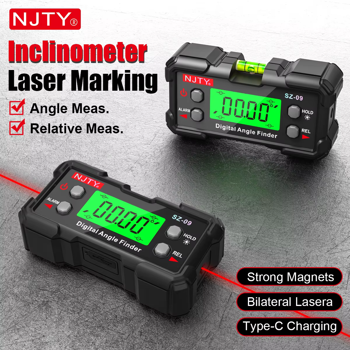 Niveau laser numérique haute précision avec lignes laser double face, inclinomètre et boîte à niveau