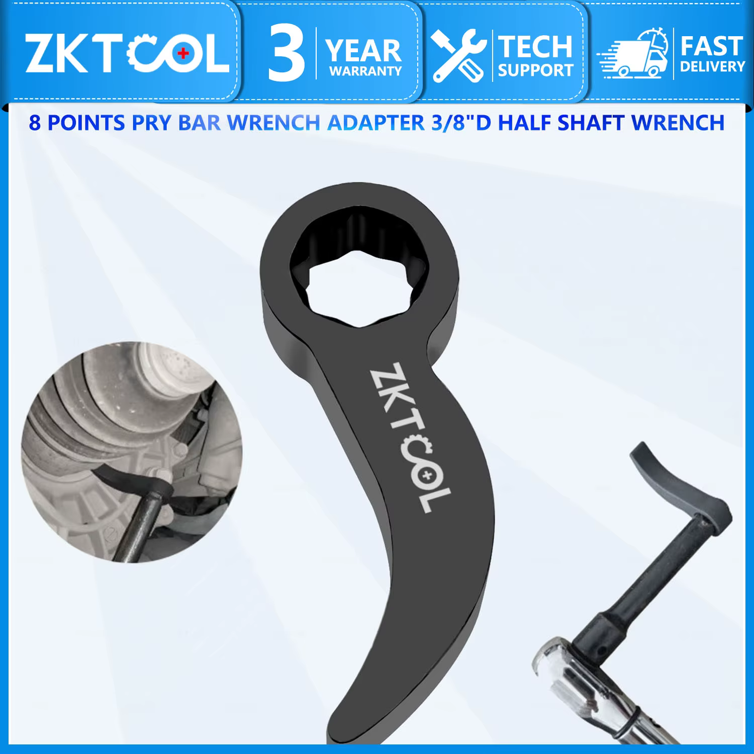 Tête d'adaptateur pour levier de démontage, entraînement 3/8 pouces, compatible avec cliquet ou clé 