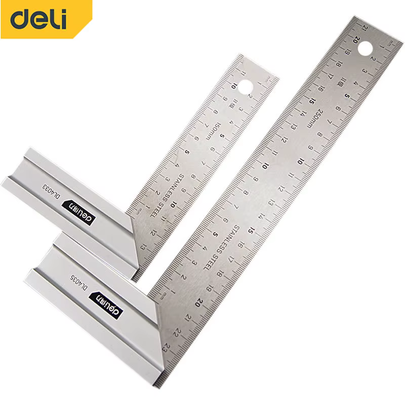 DELI – règle d'angle à 90 degrés en acier inoxydable, règle en forme de L, outil de mesure Double fa