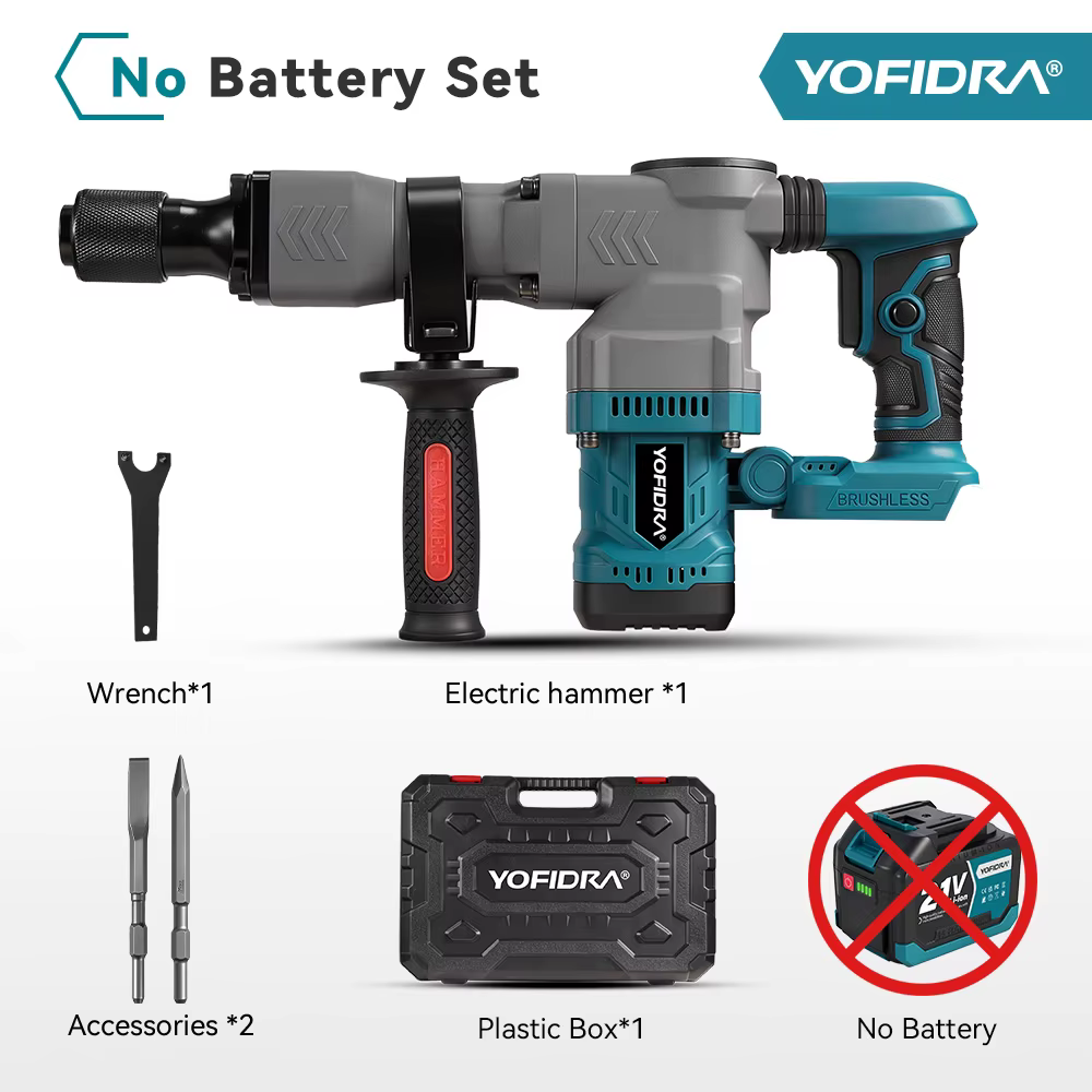 Marteau de démolition électrique sans fil YOFIDRA 6000W, 9000IPM, outil de perçage puissant compatib