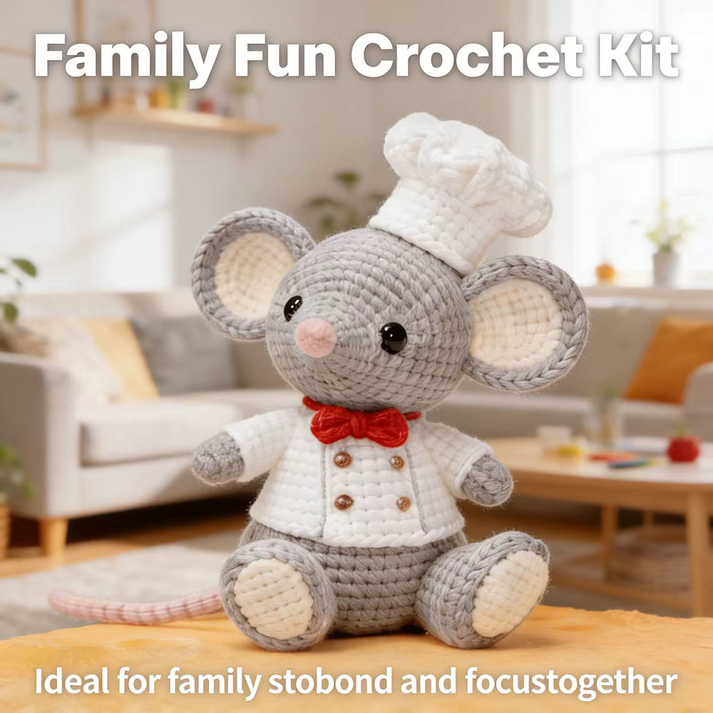 Kit de crochet Chef Mouse pour adultes débutants, kit d'arts et d'artisanat sans stress pour adultes