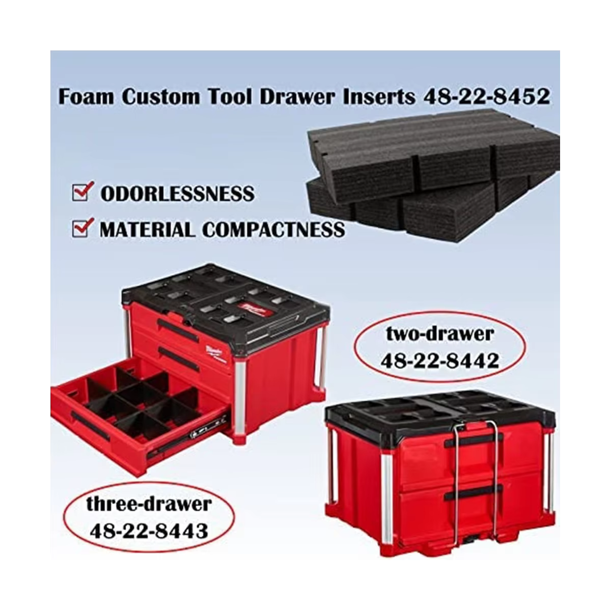 Inserts de tiroir à outils personnalisés en mousse de qualité 48-22-8452 pour boîtes à outils de tir