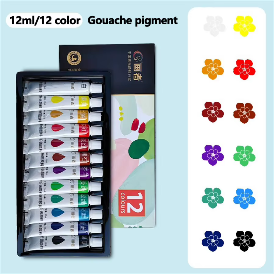 Ensemble de peinture à la gouache, 12 couleurs/18 couleurs/24 couleurs/36 couleurs, emballage en tub