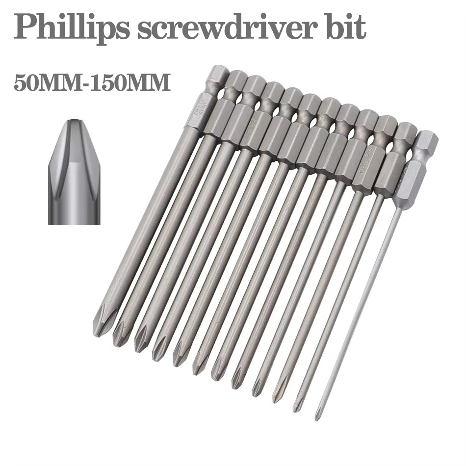 Embout de tournevis Phillips en acier allié S2, 50mm 75mm 100mm 150mm, 12 pièces/15 pièces, avec emb