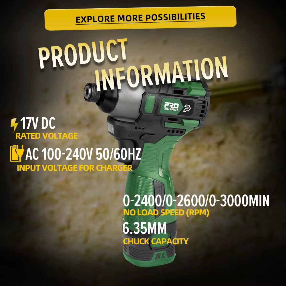PROSTORMER – tournevis électrique sans balais 140nm, perceuse sans fil 17V, vis, batterie 1500mAh, o
