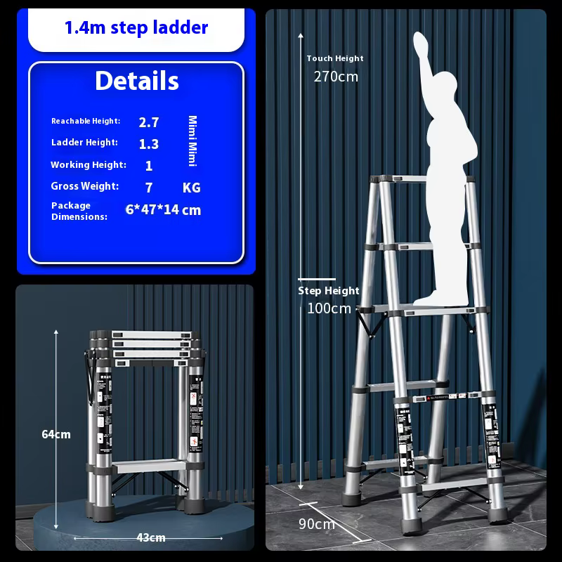 Échelle télescopique en acier inoxydable, échelle en zigzag, échelle pliante portable, échelle d'asc