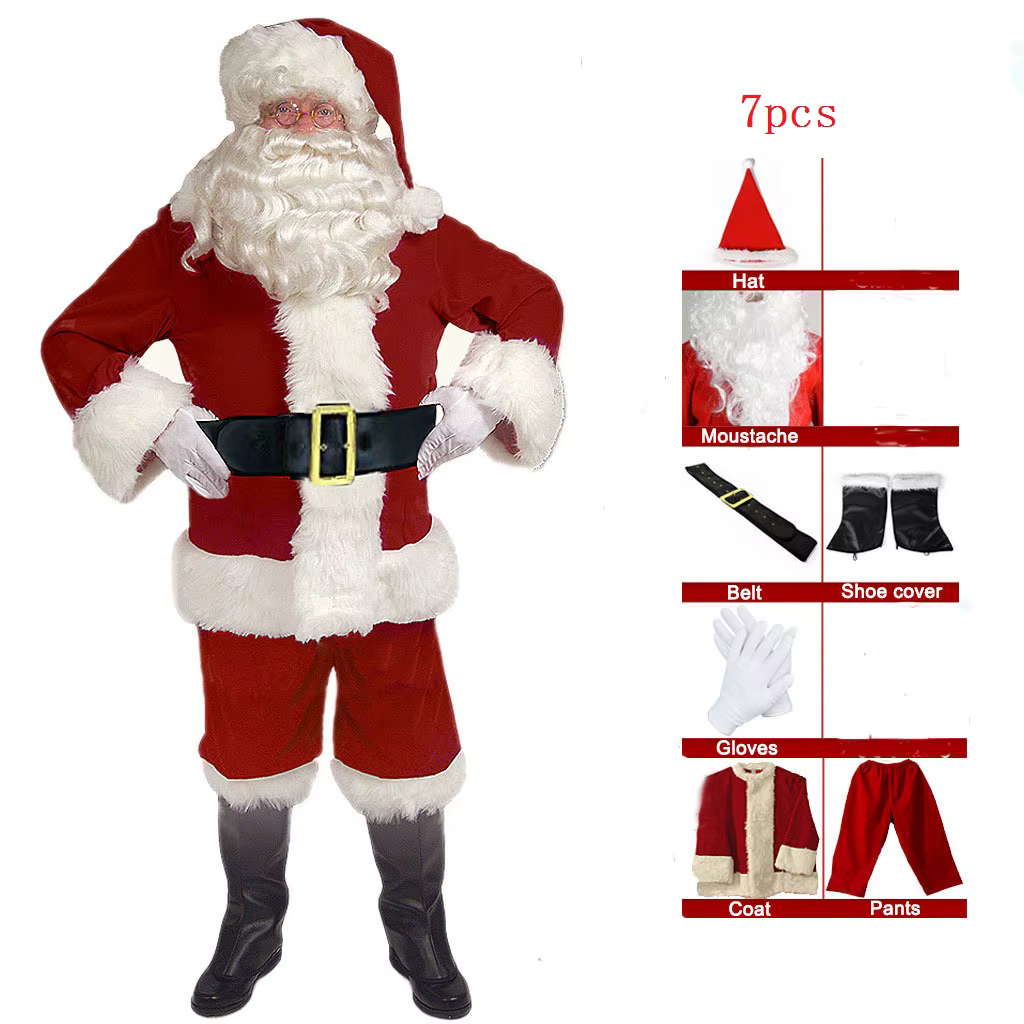 Costume de père noël complet pour adultes, tenue de noël avec chapeau, Costumes de Cosplay pour homm