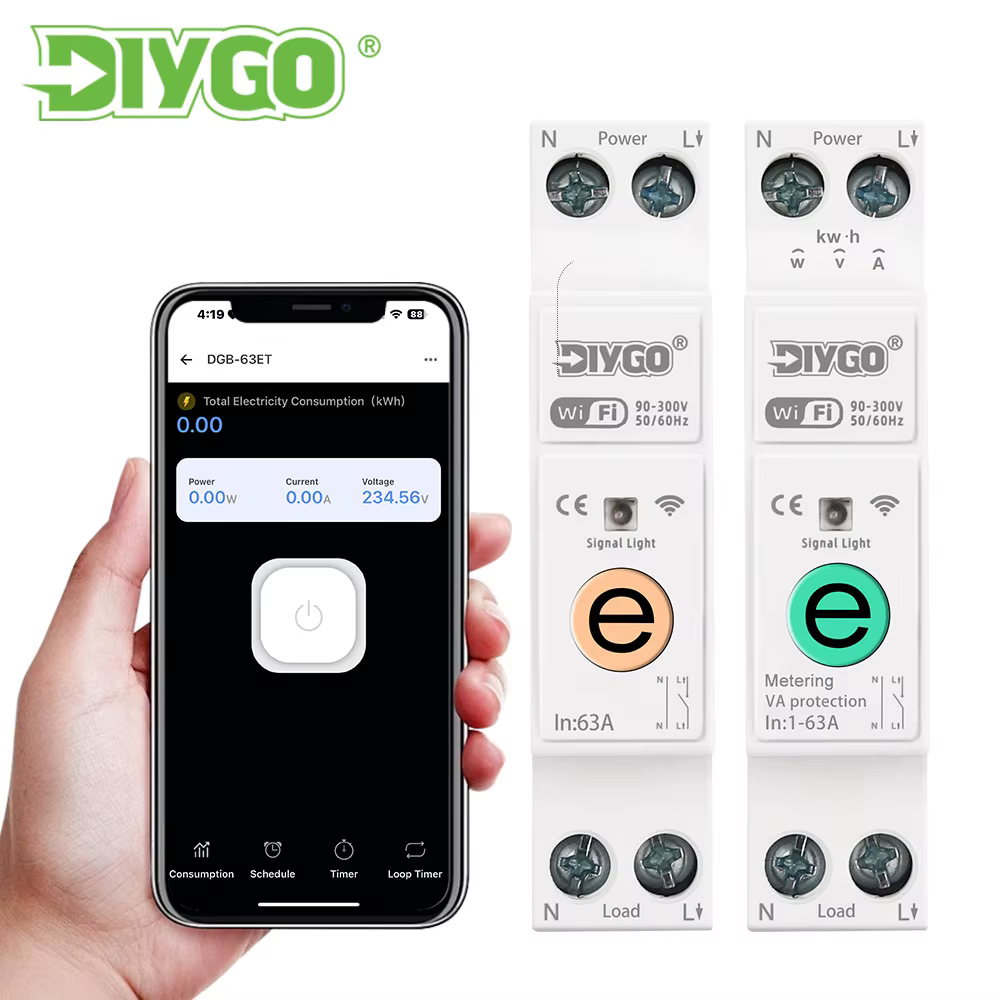 Bricolage GO ewelink 1P + N 63A MCB WIFI commutateur intelligent compteur d'énergie Kwh mesure disjo