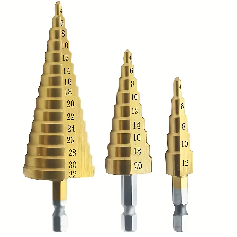 Foret étagé revêtu de titane HSS 4-12/20/32mm, outil électrique de perçage, métal, acier rapide, cou