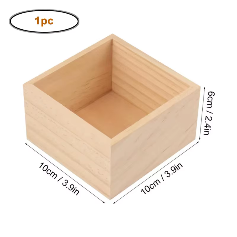 Petite boîte en bois inachevée, boîte carrée en bois, boîte de rangement artisanale pour objets de c