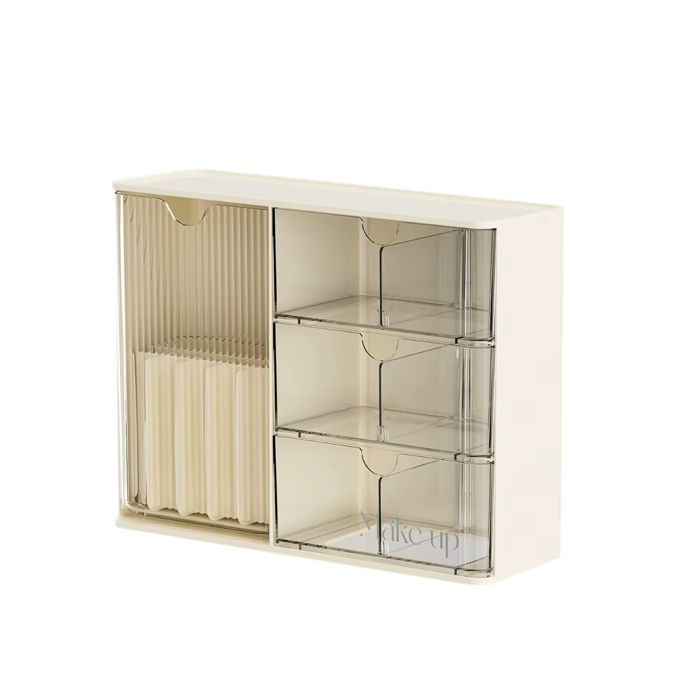 Boîte de rangement cosmétique en plastique transparente, grande capacité, style tiroir, avec tiroirs