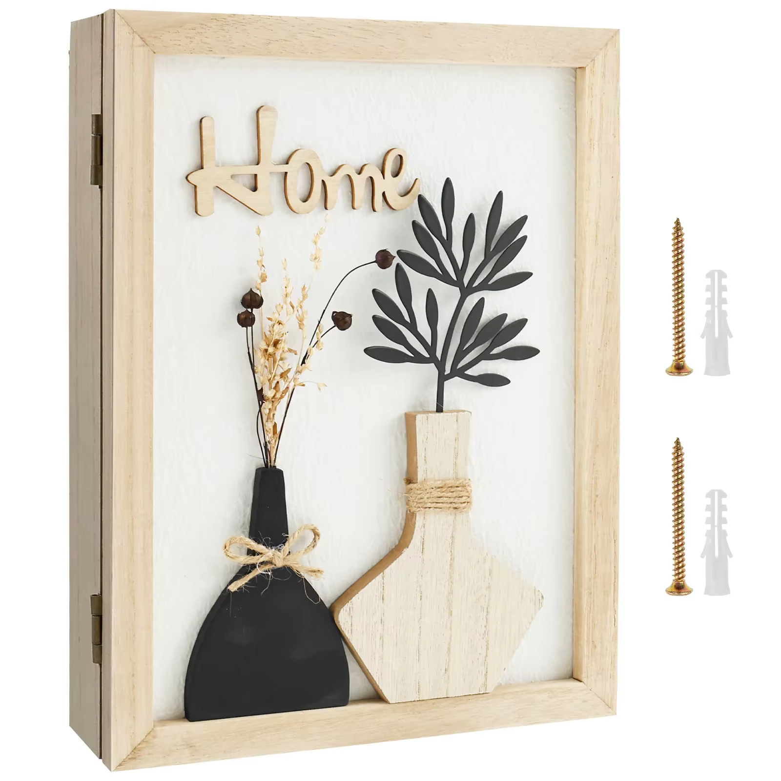 Boîte à clés en bois décorative à fixer au mur, porte-clés original avec 6 crochets, boîte de rangem