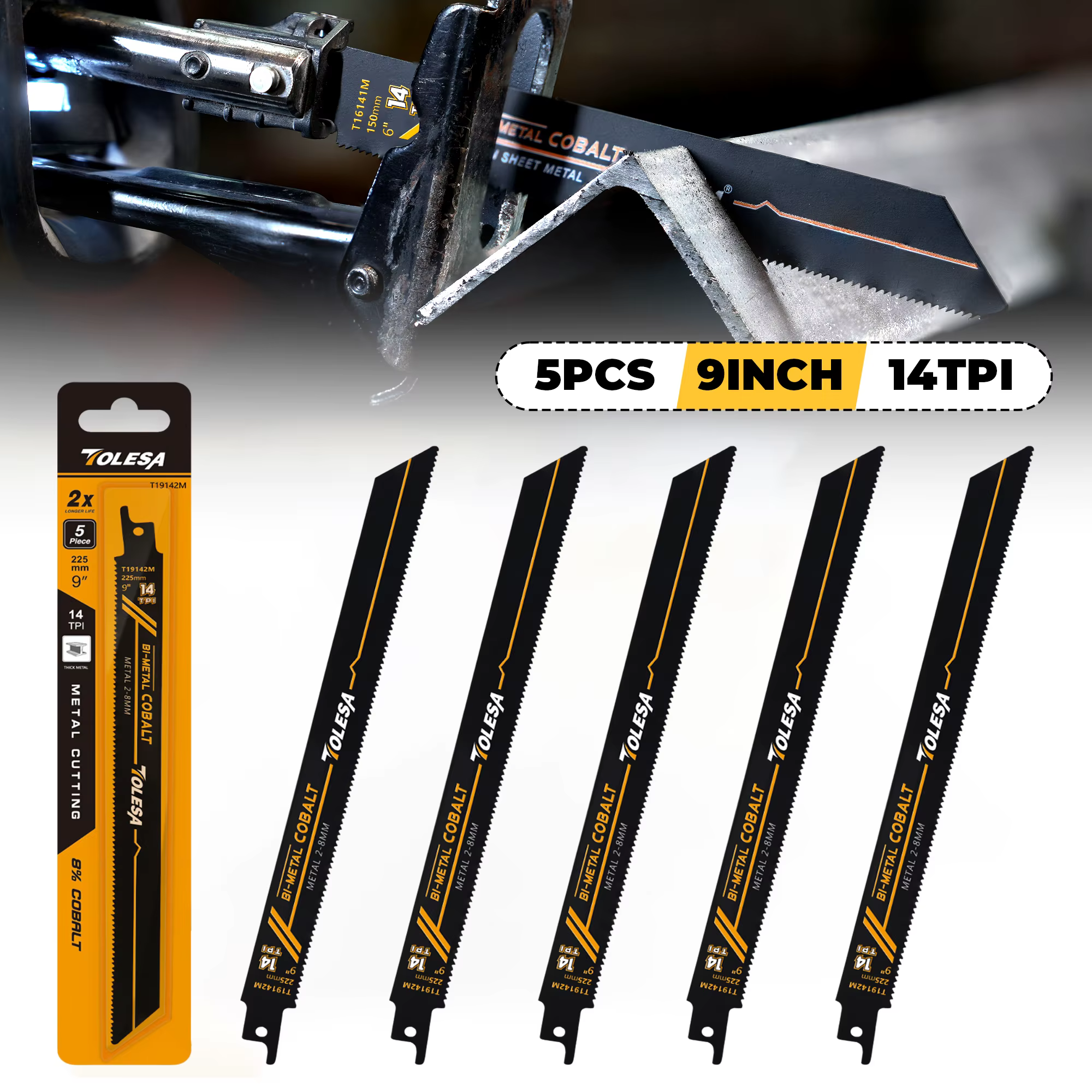 TOLESA 5 pièces lames de scie alternative pour coupe de métaux lourds 6 pouces/9 pouces 14TPI lames 