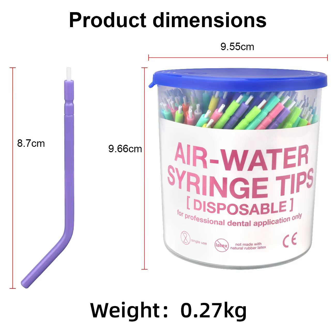 1 boîte de pistolets dentaires jetables à trois utilisations, 250 sachets/seau, avec embout et tube,