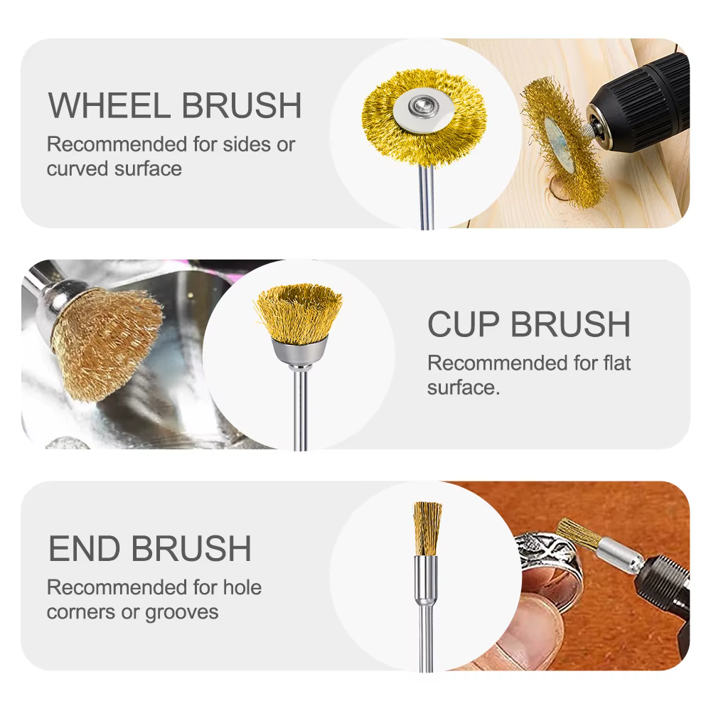 XCAN 45 pièces fil d'acier roue en laiton tasse brosse ensemble métal polissage roue 3mm tige pour D