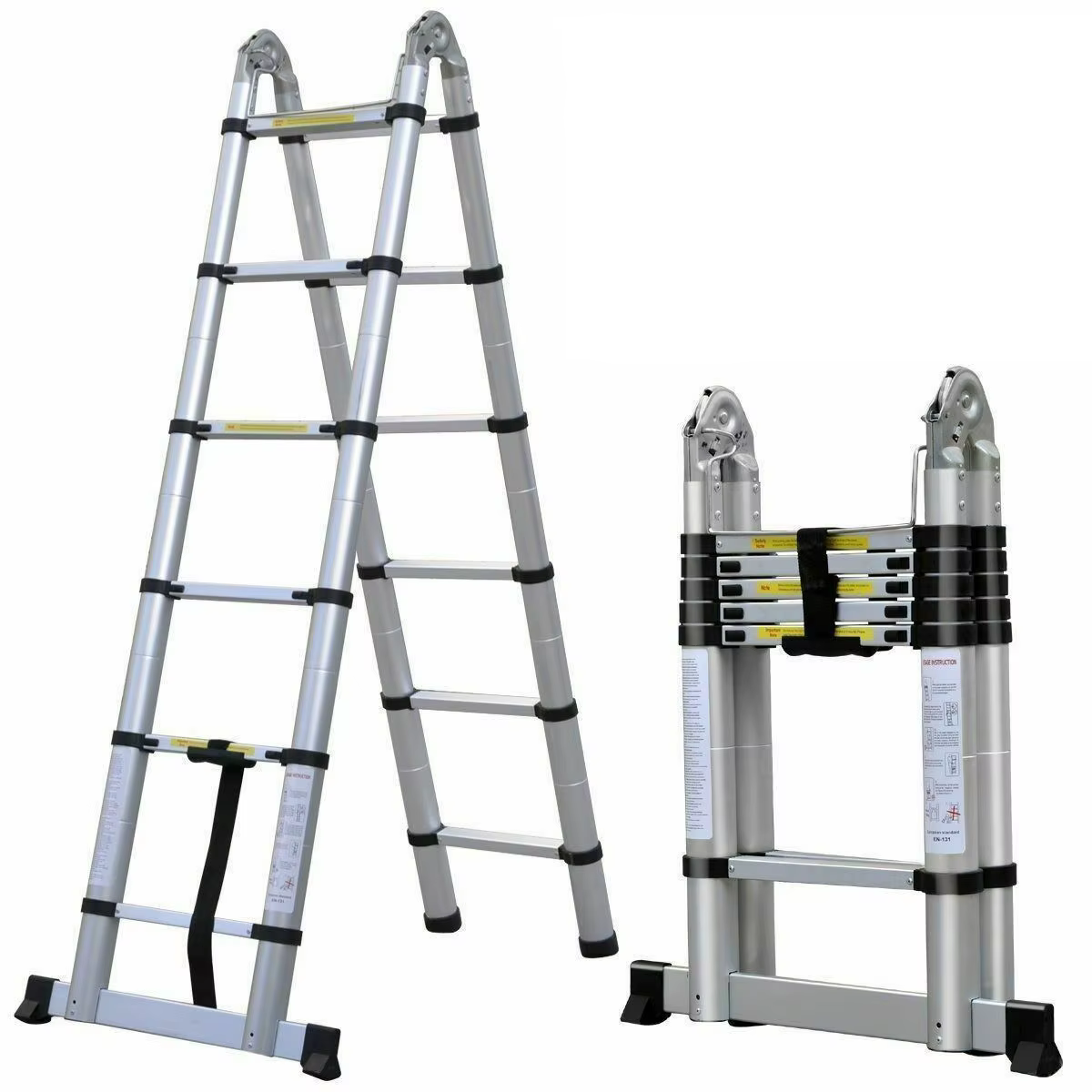 Échelle télescopique pliante de 3.8m/ 5m, cadre en A, alliage d'aluminium/acier inoxydable, antidéra