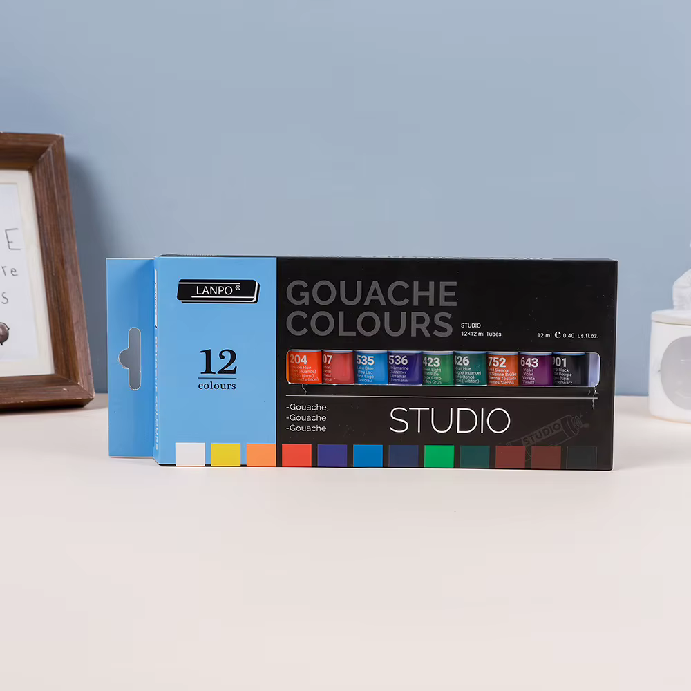 Ensemble de peinture gouache 12 couleurs / 24 couleurs, boîte de peinture gouache artistique, peintu