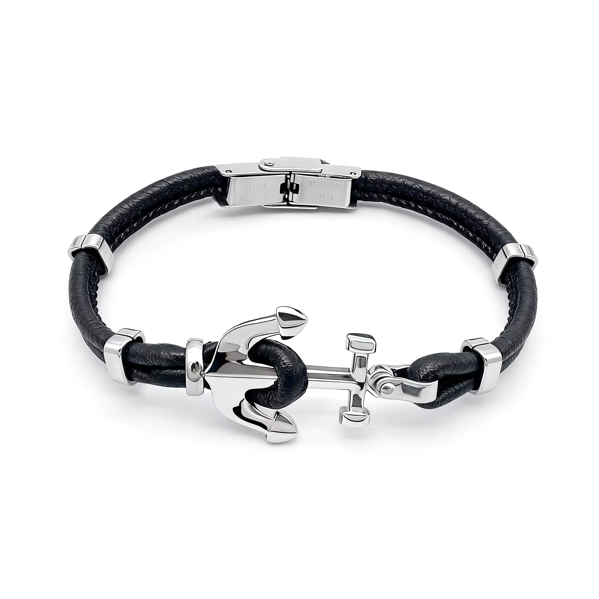 Runda Bracelet homme cuir noir acier tressé chaîne ancre fermoir réglable 22 cm
