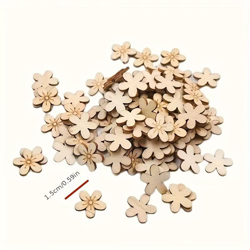 Découpes de fleurs en bois, 100 pièces, ornements découpés au Laser, tranches de bois inachevées pou